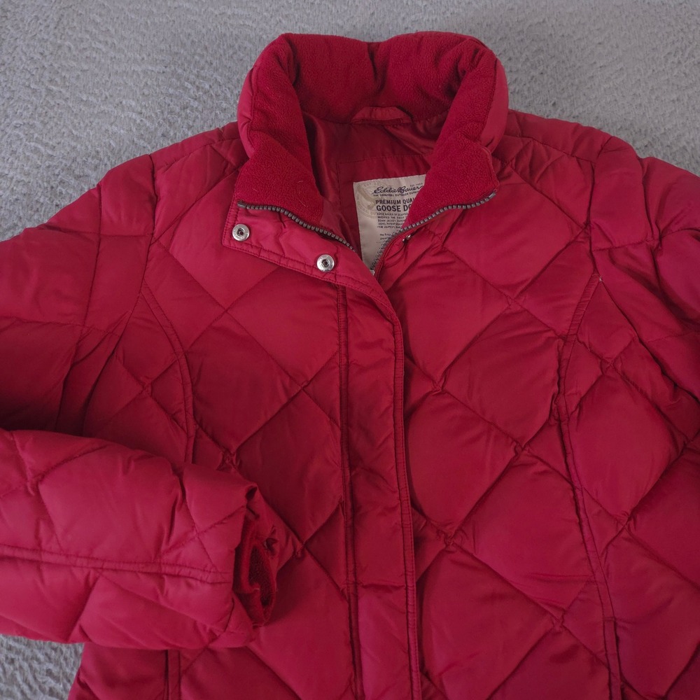 Eddie Bauer Jacket Womens L Red Puffer Diamond Quilted 700 Fill Power Goose Down - Picture 2 of 12